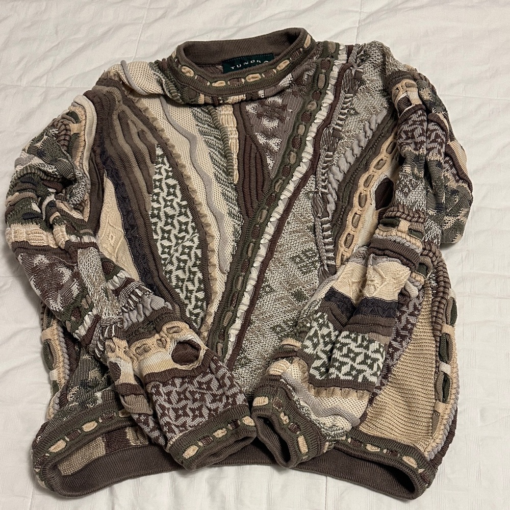 Tundra Earth-Tone Patterned Crewneck Sweater - Brown, Tan, Cream, Olive